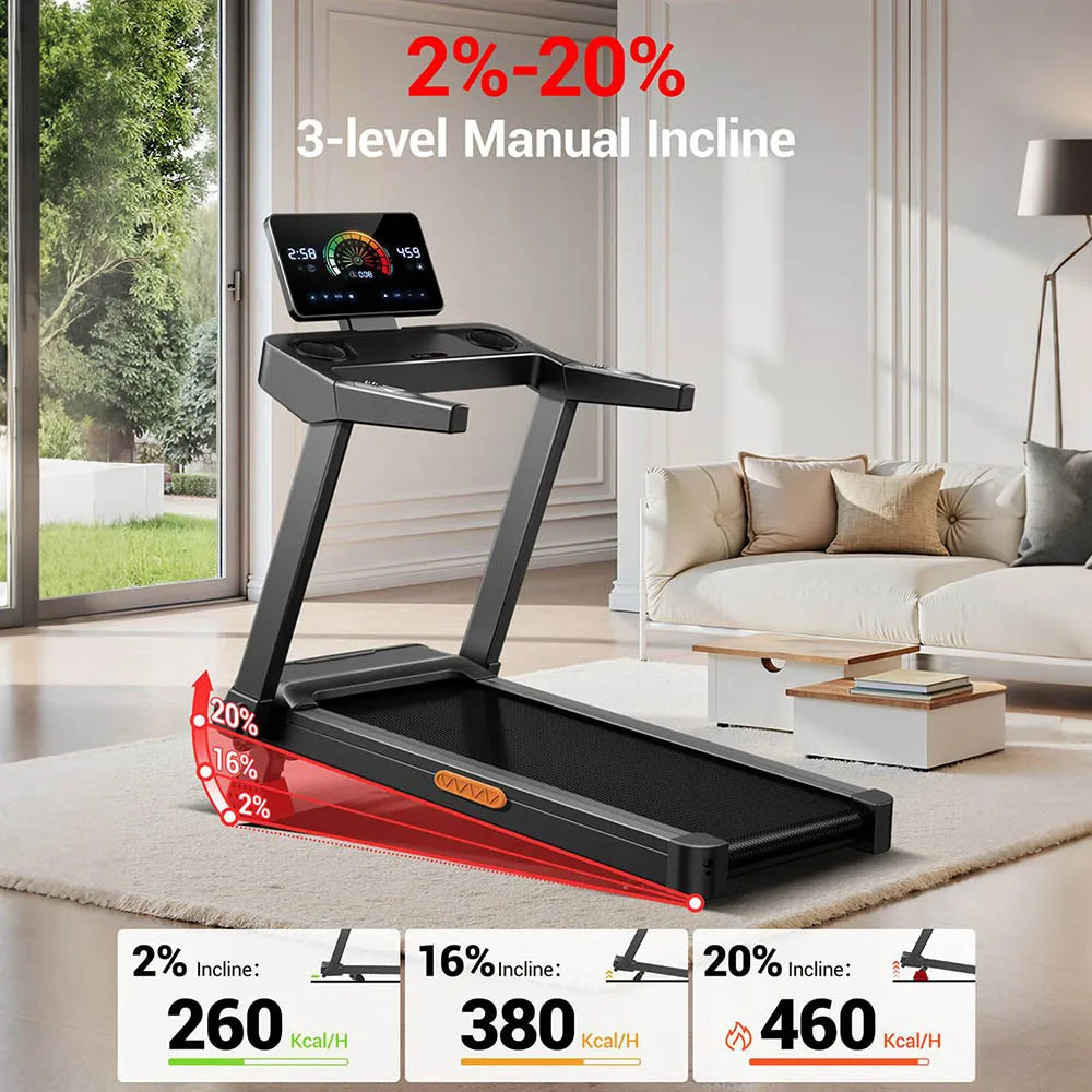 UMAY L20 Treadmill with 20% Manual Incline, 3-Level Incline Adjustment, 3.5HP Brushless Motor, 400 lbs Max Load, 108×41.2cm Wide Belt, Touchscreen Display & Ultra-Slim Fold for Family Use, Local delivery