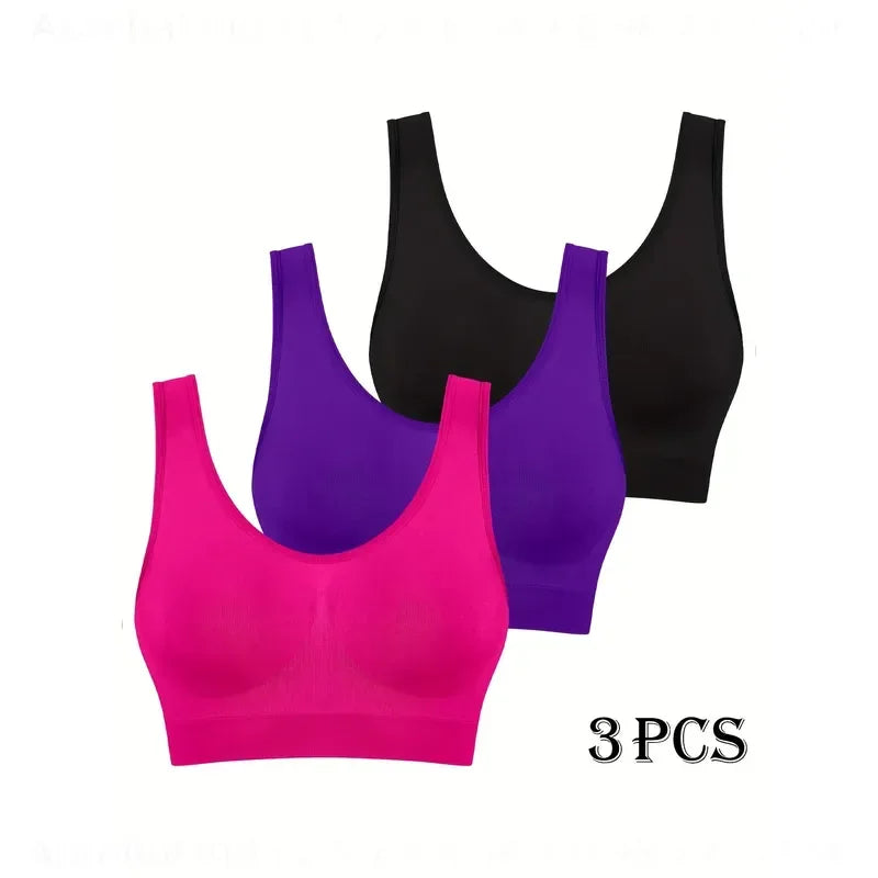3pcs Women Seamless Sports Bras Thin Single Layer Non Padded Shock Absorbing Comfortable Workout Bralette for Yoga Fitness