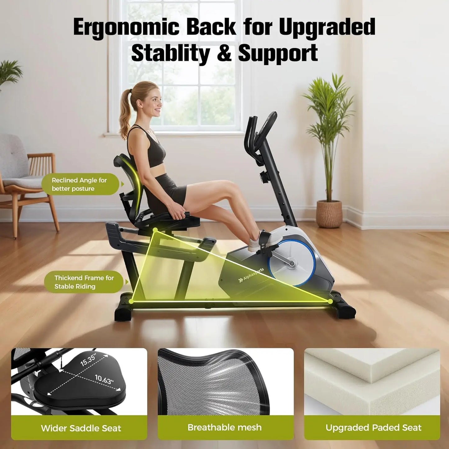 Recumbent Exercise Bike for Adult and Seniors,Stationary Bike,400 lbs Capacity,16-level Magnetic Resistance, Customized