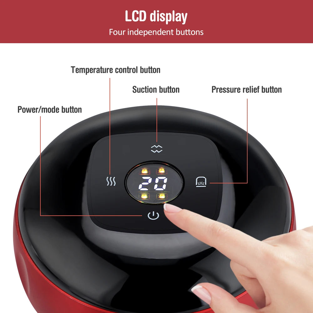 Electric Cupping Massager 12 Levels Vacuum Suction Red Light Heating LCD Display 20Min Timer Body Relaxation Care Gua Sha Tool