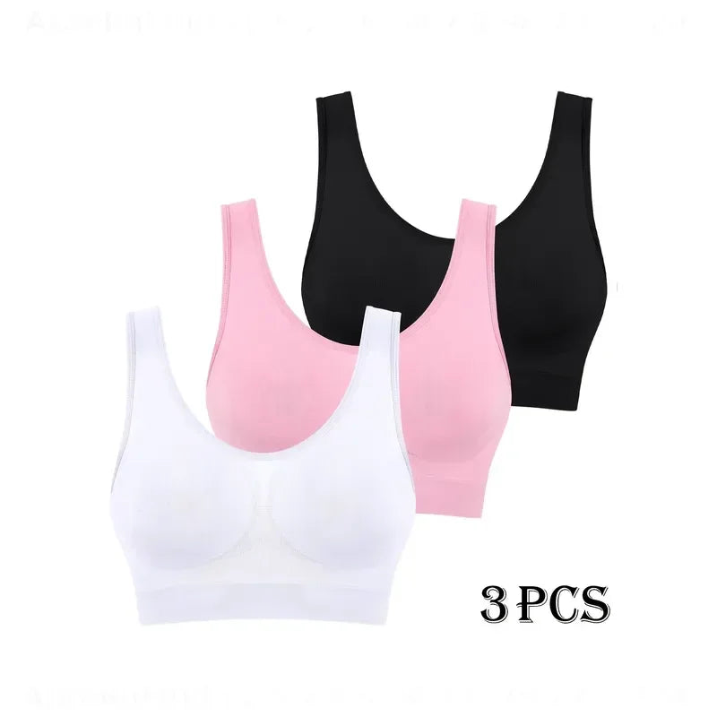 3pcs Women Seamless Sports Bras Thin Single Layer Non Padded Shock Absorbing Comfortable Workout Bralette for Yoga Fitness