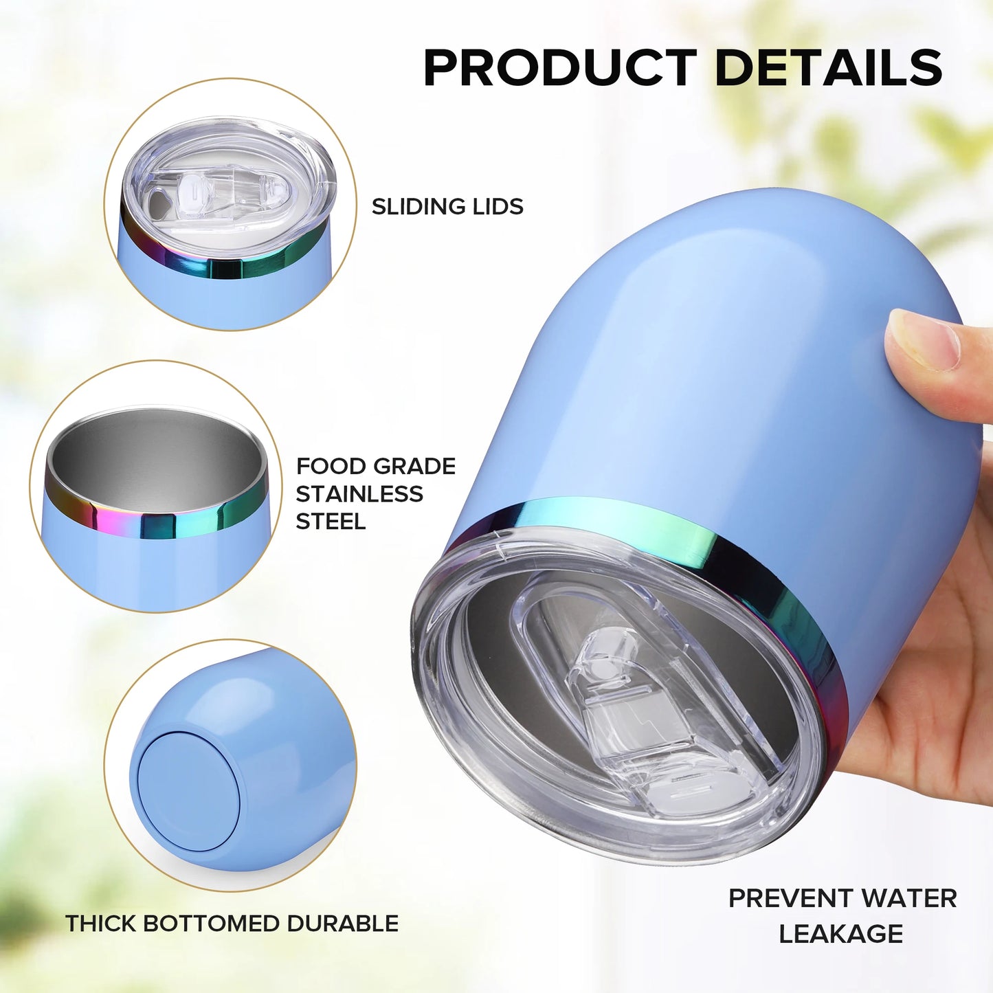 12 Pack 12 oz With Cap Stainless Steel Insulated Stemless Double Wall Vacuum Wine Glass,for laser Engraving Gifts,6 Colors