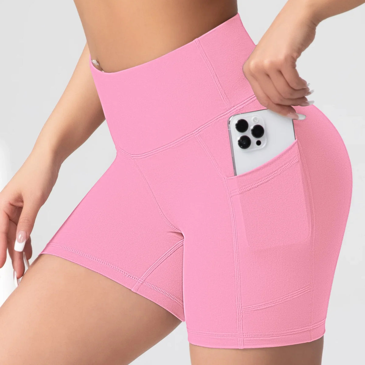 Women High Waist Yoga Shorts with Pockets Butt Lifting Cycling Tights Elastic Slim Running Fitness Sportswear