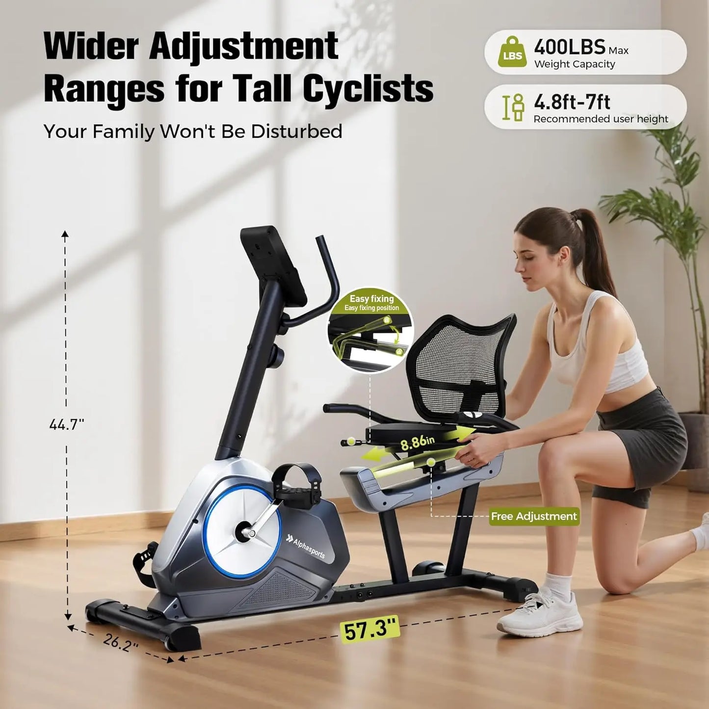 Recumbent Exercise Bike for Adult and Seniors,Stationary Bike,400 lbs Capacity,16-level Magnetic Resistance, Customized