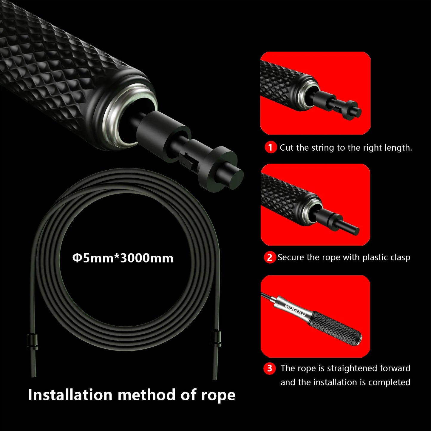 MOGOLD Fitness Jump Rope｜Thickened Metal Tips + Anti-Slip Handle｜High-Density PVC Wear-Resistant Rope｜Home & Pro Use