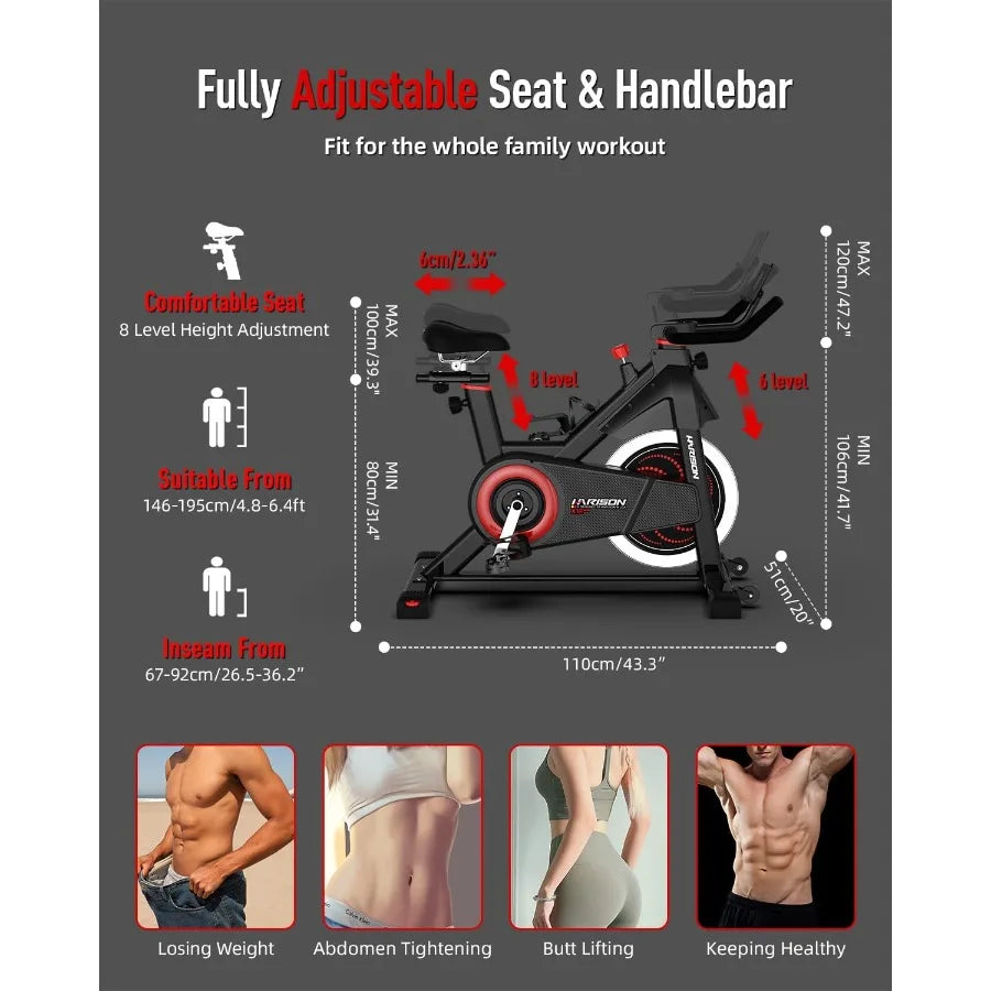 Exercise Bike 400 lbs Capacity, Magnetic Stationary Bikes for Home Gym with Bluetooth & Tablet Holder & Comfortable Seat Cushion