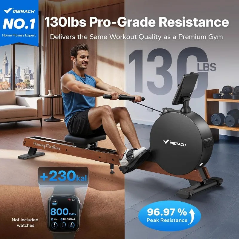 MERACH Pro-Grade Rowing Machines for Home, Smart Magnetic Rowing Machine with Self-Generation, Double Resistance