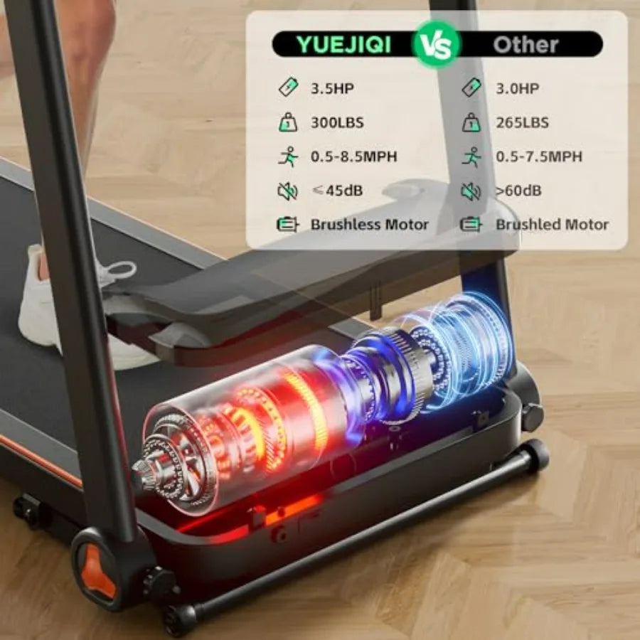 Treadmill with 0-15 Auto Incline 3.5HP Quiet Brushless Foldable Treadmills for Home Small Space Portable Running Walking Machin