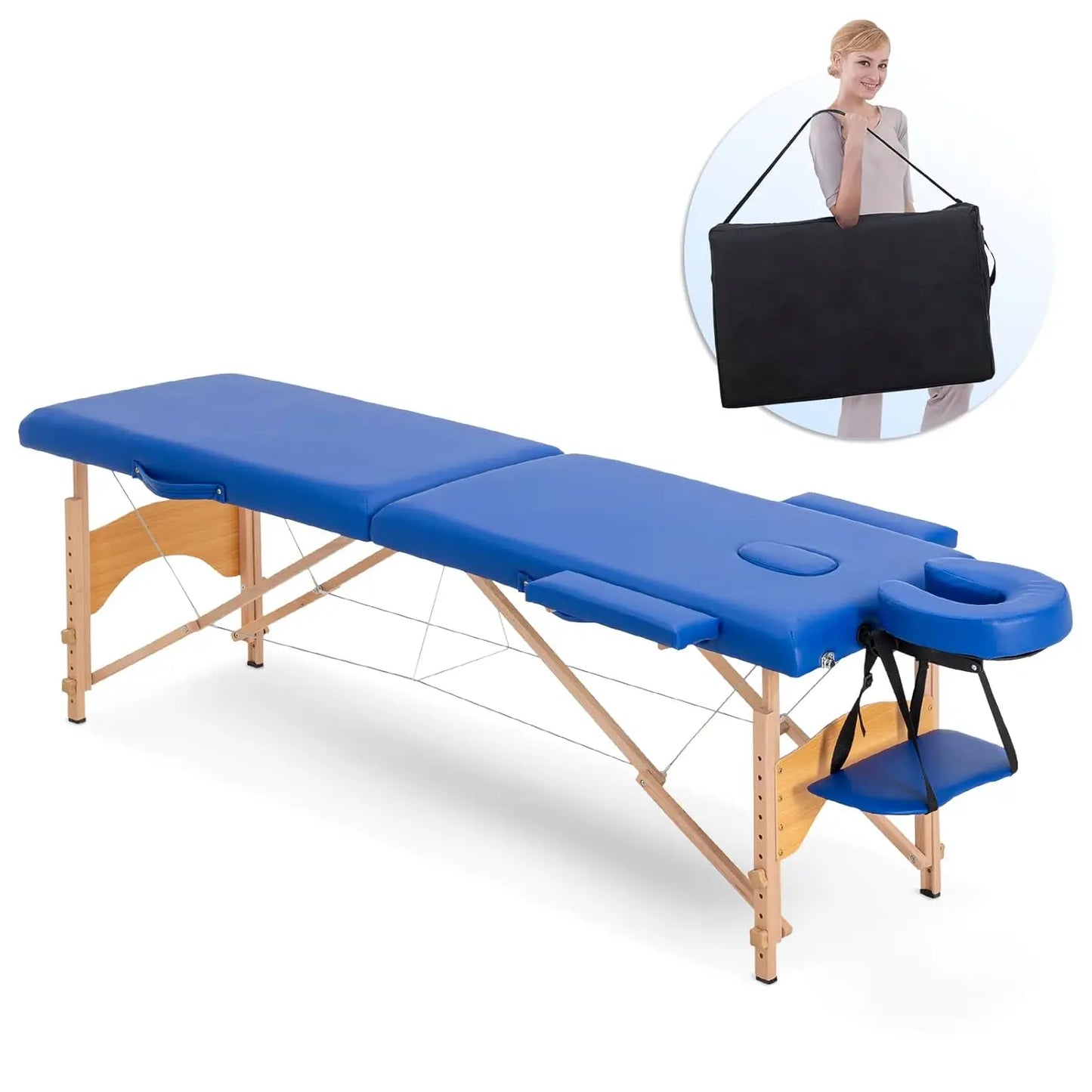 Portable 2-Section Folding Adjustable Massage Table for Eyelash Tattoo Spa with Carry Case, Custom